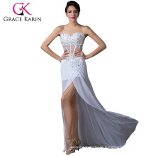 2015 Grace Karin Nova coleção Design de moda Sexy See Through Strapless White Heavy Beaded Chiffon Evening Dress CL6264